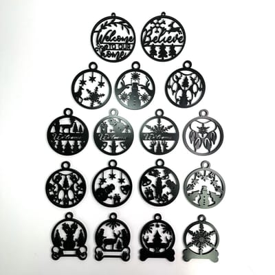 MGM Trading® - 17 Kerstballen - 6mm Zwart MDF - 10cm hoog - Gelaserde kerstballen van 6mm dikke MDF - Kerstboom - DIY - 17 stuks - zwart