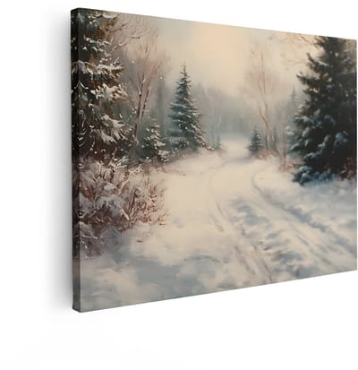 Artaza Canvas Schilderij Besneeuwde Bosweg - 40x30 cm - Wanddecoratie Winter Natuur - Muurdecoratie Landschap - Decoratie Bomen - Kamer Accessoires