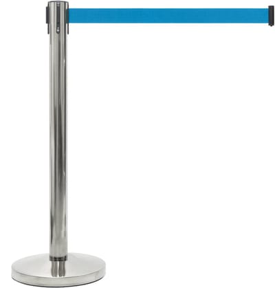 GJ Floors - Afzetpaal met trekband | Chroom - Lichtblauw - Hoogte: 92 cm - Lengte: 200 cm - Steel diameter: 5,1 cm