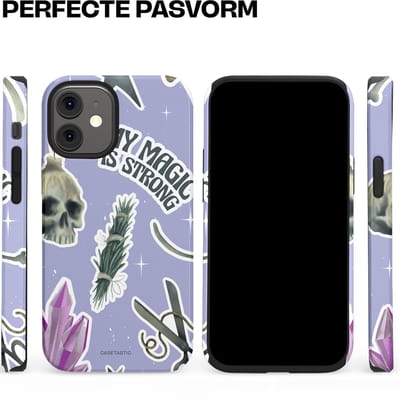 Casetastic hoesje geschikt voor Apple iPhone 12 Mini - Dubbellaagse bescherming - Lila Paarse Hekserij Strong Magic Sterren Collage - Fashion Case - Lila Lichtgrijs Wit