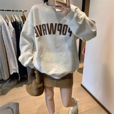 Koreaans Losse Sweatshirt voor Dames In Herfst en Winter Nieuwe Stijl Klein Lui Rondhals Ontwerp en Bovenkleding XXL gray