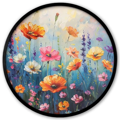 Poster in lijst Rond - Fotolijst 40x40 cm - Posters - Bloemen - Natuur - Waterverf - Kunst - Ronde posterlijst zwart - Decoratie - Wanddecoratie woonkamer - Muurdecoratie slaapkamer