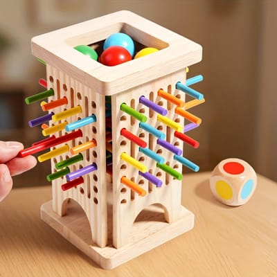 Dutchers® 3-in-1 Houten Stokspel – Educatief Speelgoed – STEM Speelgoed - Hout spel - Montessori - Bordspel - Kleurherkenning, Sensorische Training & Denkvaardigheden – Gladde Afwerking – Ideaal Cadeau voor Kinderen