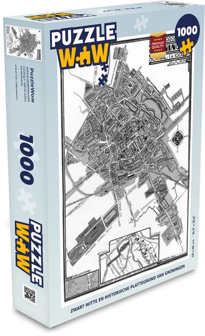 Puzzel Stadskaart - Groningen - Zwart Wit - Legpuzzel - Puzzel 1000 stukjes volwassenen - Plattegrond