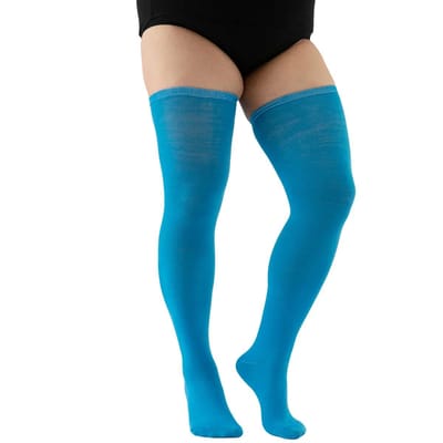 Grote Maten Xxxxl Dames Herfst Winter Dikke Extra Lange Sokkousen Dijhoog Beenwarmers Zwart Wit Gestreept Over de Knie Sokken 40-100KG(80-200LBS) blue