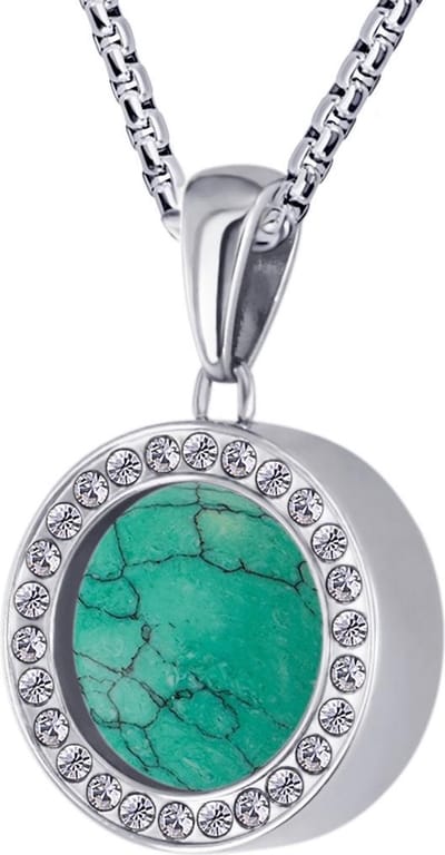 Quiges 12mm Mini Munt Hanger Zilverkleurig RVS Glans met Natuursteen Turkoois Munt en Box Ketting Ankerketting 42-46cm