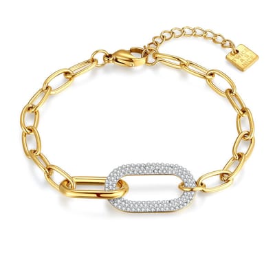 Twice As Nice Armband in goudkleurig edelstaal, open ovaal, kristallen 16cm+3cm