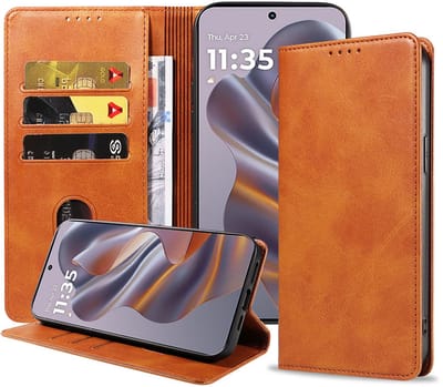Geschikt voor Motorola Edge 50 Neo Telefoonhoesje Kunstleer met Magnetische sluiting en Pasjeshouder Bookcase met Klepje - Walletcase with Cardslot - Bruin - Smartphonica geschikt voor Motorola Edge 50 Neo