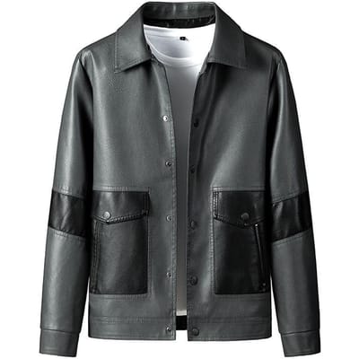 Grande Taille Homme Gros Veste en Cuir Moto Homme Revers Veste en Cuir PU Plus Gros Plus Gros Veste Décontractée Homme Printemps et Automne 5XL gray