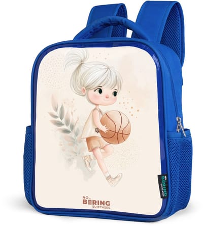 NoBoringSuitcases.com® - Rugzak blauw - Schooltas jongens - Meisje met een basketbal in neutrale kleuren. - Kinder rugtas jongen - Boekentas kind - Kinderrugzak voor school - Schoolrugzak