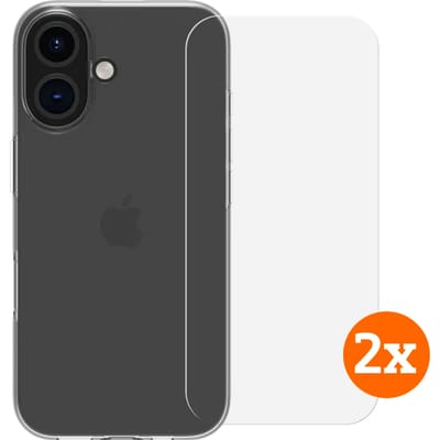BlueBuilt Back Cover iPhone 16 Transparant + Screenprotector Glas Duo Pack