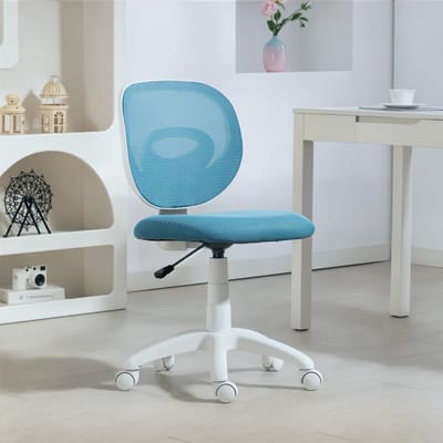 MODFU Bureaustoel - C-Vormige Rugleuning En In Hoogte Verstelbaar - Armloos - Kunststof - Blauw - 53 X 59,5 X 81-89 Cm