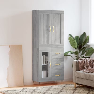 vidaXL - Hoge - kast - 69,5x34x180 - cm - bewerkt - hout - grijs - sonoma - eikenkleurig