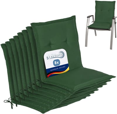 Beautissu Set van 8x Tuinkussens Lage Rug Loft NL 100 x 50 x 6 cm - Kussen Donker Groen - Zitkussen Sierkussen Tuinstoel