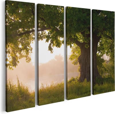 Artaza Canvas Schilderij Vierluik Eikenboom Aan Het Water Met Volle Bladeren - 80x60 - Foto Op Canvas - Canvas Print
