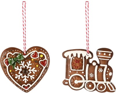 Dekoratief | Hanger hartje/treintje, bruin/wit, resina, 7x8x1cm, set van 2 stuks | A255736
