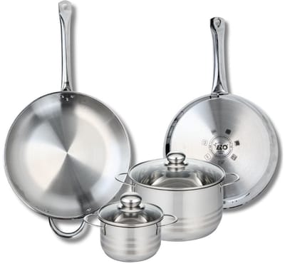 Set van 2 Koekenpannen 28 en 32 cm en 2 kookpotten 14 en 20 cm Elo Profi Brillant