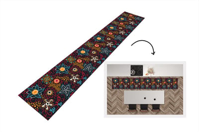 Keukenloper - Loper keuken - Bloemen - Rood - Patronen - 300x50 cm - Keukenloper vinyl