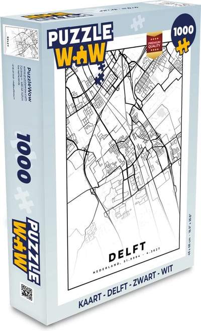 Puzzel Kaart - Delft - Zwart - Wit - Legpuzzel - Puzzel 1000 stukjes volwassenen