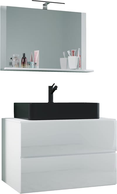 VCM 3-tlg. Waschplatz Waschtisch | Waschbecken Unterschrank Breite 80 cm | Badmöbel Set mit Schubladen Spiegel | Lendas M