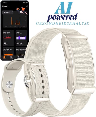 Shrivasta Activity Tracker Plus | armband met AI-Gezondheidsanalyse & Lichaamstemperatuur meting | Dames & Heren | Zilver | Hartslag | SpO₂ | Slaapmonitor | Stress | Menstruatiecyclus | Inclusief 2 Armbanden (siliconen & Nylon) – Waterdicht