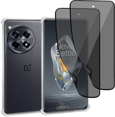 Geschikt voor OnePlus 12R - Hoesje + 2x Privacy Screenprotector – Privé - Beschermglas Folie - Privé GuardCover