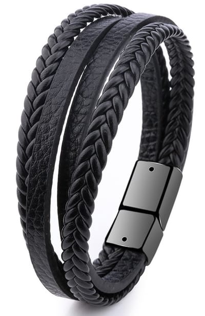 Armband Heren - Zwart Leer met Zwarte Sluiting - Leren Mannen Armbanden - Papa Cadeau Voor Mannen - Vaderdag