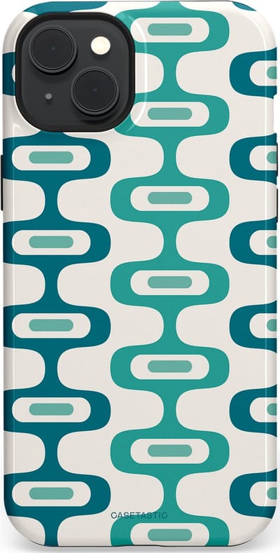 Casetastic hoesje geschikt voor Apple iPhone 15 Plus - MagSafe - Dubbellaagse bescherming - Vormen vibe - Fashion Case - Wit Petrol Lichtgrijs Mintgroen