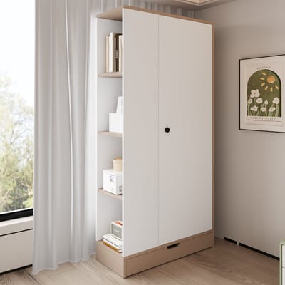 Kledingkast 70x40x170 cm - enkel deurontwerp - met plank en lade - houtkleur