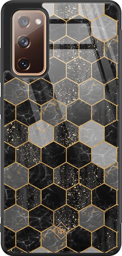 Casimoda® hoesje - Geschikt voor Samsung Galaxy S20 FE - Hexagons Zwart - Luxe Hard Case Zwart - Backcover telefoonhoesje - Zwart