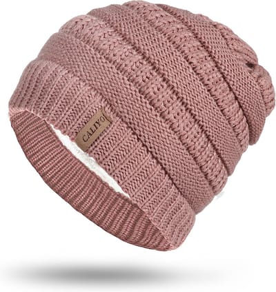CALIYO Beanie Muts - Wintermuts - Beanie Heren & Dames - Warme Mutsen - Gebreide Skimutsen - Gevoerd Wol - Roze