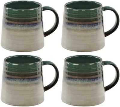 MPLCo - Ombres Mok - Koffiemok - Set van 4 - Theemok - Unieke Beker - Moderne Koffiebeker Servies - Vaatwasser & Magnetron Bestendig - 400ml - Ø10 x 10 cm - Groen-grijs