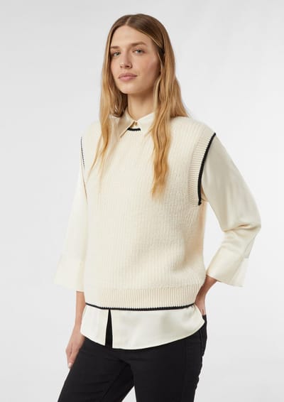 Mouwloos ronde halstrui met contrasterende details dames COMMA