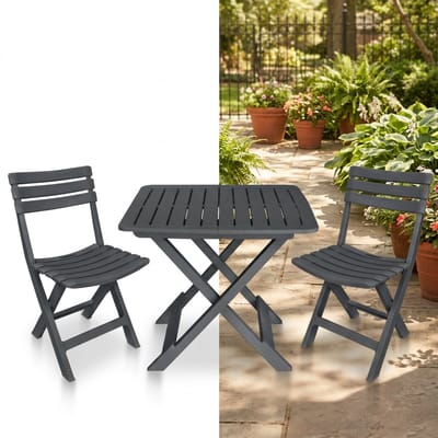 Balkonset 2 personen - Tuinset - Bistroset - Antraciet - Weerbestendig - 3 delig - Tuintafel en 2 stoelen - 2 personen - kunststof