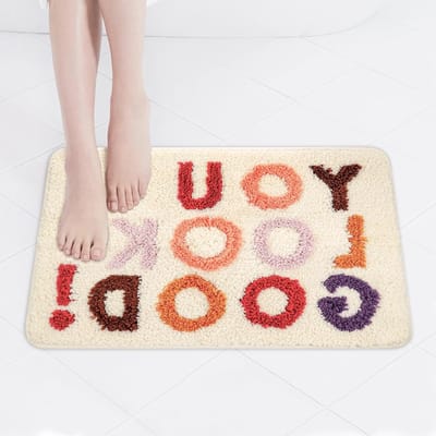 Zachte Microfiber Badmat, 40 x 60 cm, Antislip Badkamer Tapijt voor Douche, Balkon en Waskamer met Kleurrijke Letters
