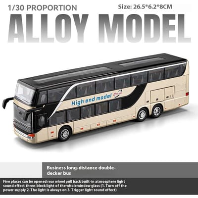 1:30 Bus à Deux Étages Longue Distance Affaires Modèle en Métal Moulé Sous Pression Alliage Bus Jouet de Simulation Éducatif pour Enfants Cadeaux de Vacances