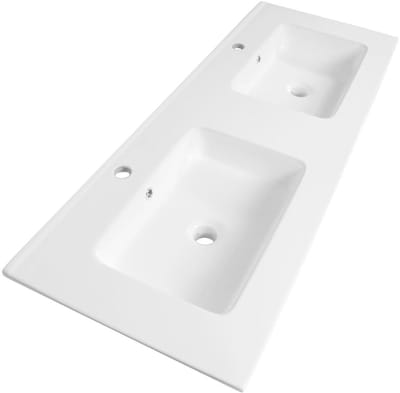 Brauer Starfall Wastafel - 120 cm - met 2 Spoelbakken en 2 Kraangaten - Keramiek Hoogglans Wit