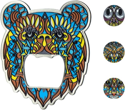 KADAX Flesopener, dierendesign, bieropener van staal, eenhandsopener met magneet, kleurrijke flesopener, functionele koelkastmagneet, kroonkurkopener met dimensionale druk (beertjes)