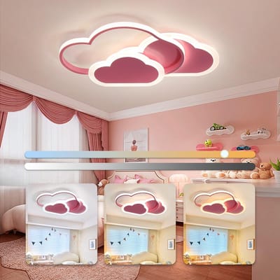 42W Kinderkamer Plafondlamp, Creatieve Wolkenlamp, LED-lampen Plafondlampen Dimbaar met Afstandsbediening 3000K-6000K, 52CM Roze Plafondlamp voor Woonkamer, Slaapkamer