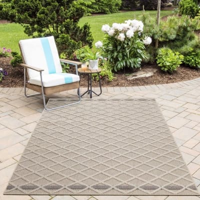 Buitenkleed met ruitpatroon, beige kleur, voor keuken en balkon, UV-bestendig, comfortabel 80x250 cm