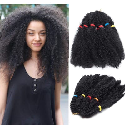 Dailygoods- Haarstukje 43cm Krullend - Afro Kinky Bulk - Synthetisch Haar - Haar Extensions - Voor Vlechten - Donker Zwart - Haarextensions