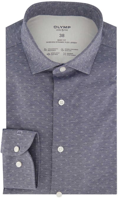 Katoenen Olymp overhemd geprint blauw body fit