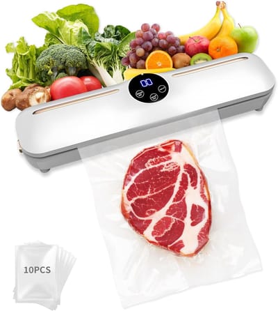 Vacumeermachine - Vacuum sealer - Multifunctionele vacuümsealer - Met 10 vacuümzakken (Afmetingen tas (17x25) - Automatische vacuümsealer - Seal Apparaat - Met digitaal display - 33 x 7.5 x 6cm - Wit