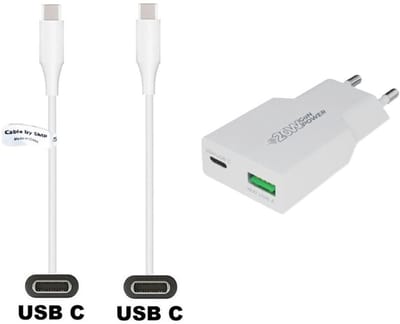 OneOne 25W snellader met 2 poorten + 0,5m sterke USB C naar C kabel. PD PPS lader. GAN oplader adapter past op Apple iPad 9, iPad 10, iPad Air 4, iPad Air 5, iPad Mini 6, iPad Pro 11, iPad Pro 12.9, iPad Air 11, Air 13, iPad Pro 11, Pro 13