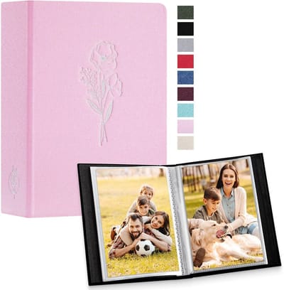 Dailygoods- Fotoalbum 10x15 cm - 2 Stuks - Linnen Omslag - Insteekvakjes - Waterdicht - Zuurvrij - Luxe Zilveren Print