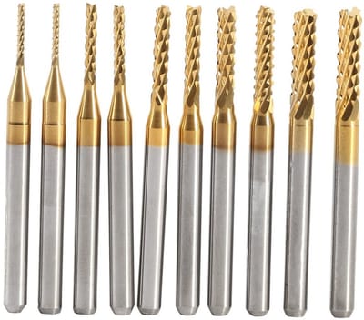 10-delige Set Titanium Frezen voor CNC Frezen en Graveren, Hardmetaal Set 1.0-3.0mm