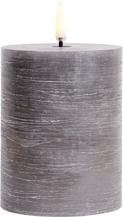 Led Kaars GRIJS  Uyuni - GREY Led kaars - 3D VLAM - LED Metallic GREY Pillar Candle - 7,5 x Hoogte 10 cm
