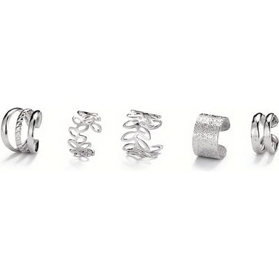 5 stuks Minimalistische C-vormige Oor Cuff, Bladvormige Dubbele en Drievoudige Lagen Gehamerd Patroon Clip-on Oorbellen Voor Vrouwen en Meisjes brown