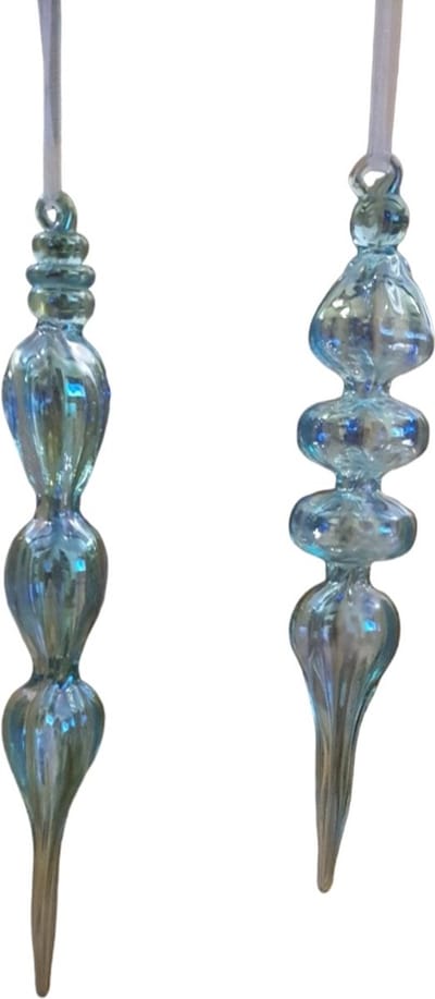 House of Seasons Pegel blauw pearl Kerst Ornament - 4 Stuks - Groter maat is H21,5 x Ø6,5 cm