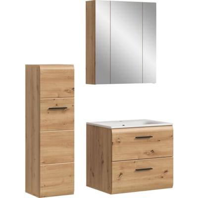 Badcombinatie met Spiegelkast en Wastafel - Moderne 4-delige Set in Artisan Oak - 105x185x46cm